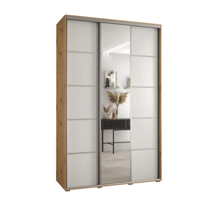Šatní skříň YVONA 5 - 160/45 cm, dub artisan / bílá / stříbrná