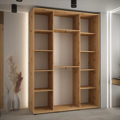 Šatní skříň YVONA 5 - 160/45 cm, dub artisan / bílá / stříbrná