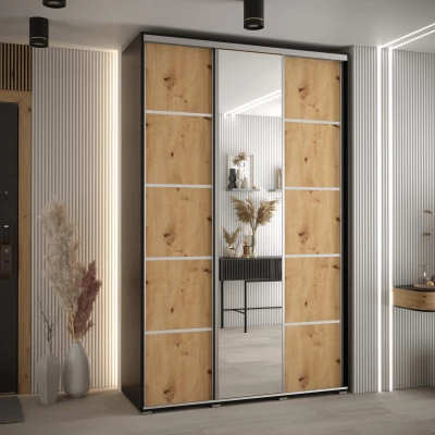 Šatní skříň YVONA 5 - 160/45 cm, černá / dub artisan / stříbrná