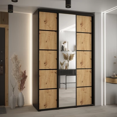 Šatní skříň YVONA 5 - 160/45 cm, černá / dub artisan / černá