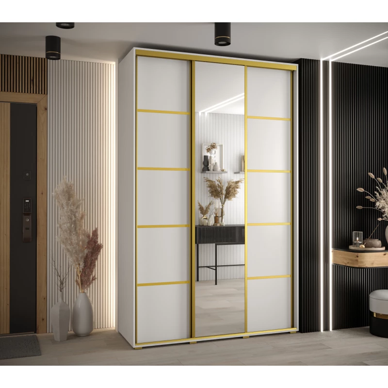 Šatní skříň YVONA 5 - 160/45 cm, bílá / zlatá