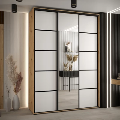 Šatní skříň YVONA 5 - 170/45 cm, dub artisan / bílá / černá