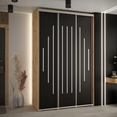 Šatní skříň YVONA 12 - 160/45 cm, dub artisan / černá / stříbrná