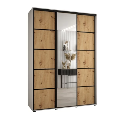 Šatní skříň YVONA 5 - 170/45 cm, bílá / dub artisan / černá