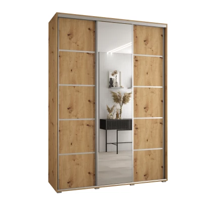 Šatní skříň YVONA 5 - 180/45 cm, dub artisan / stříbrná