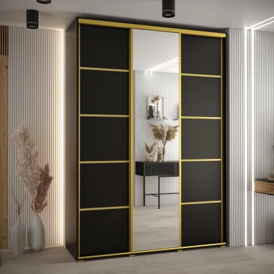 Šatní skříň YVONA 5 - 180/45 cm, černá / zlatá