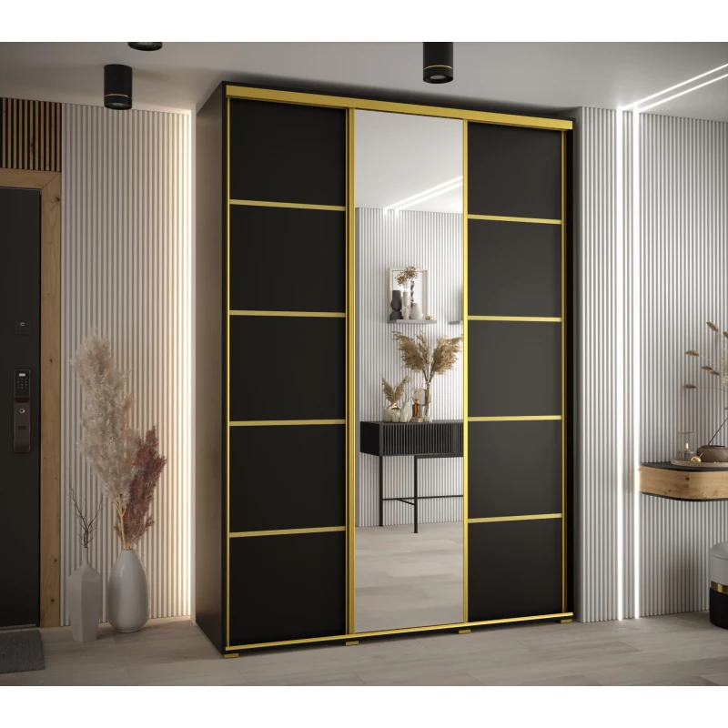 Šatní skříň YVONA 5 - 180/45 cm, černá / zlatá