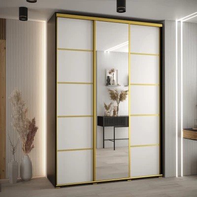 Šatní skříň YVONA 5 - 180/45 cm, černá / bílá / zlatá