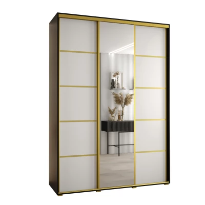 Šatní skříň YVONA 5 - 180/45 cm, černá / bílá / zlatá