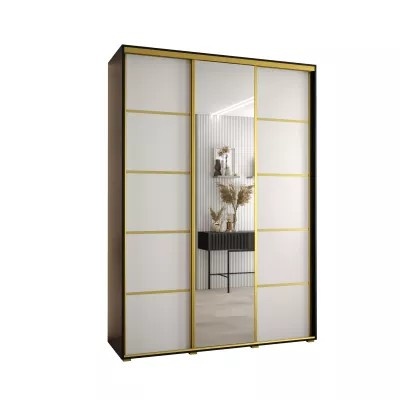 Šatní skříň YVONA 5 - 180/45 cm, černá / bílá / zlatá