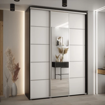 Šatní skříň YVONA 5 - 180/45 cm, černá / bílá / stříbrná