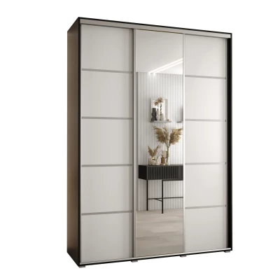 Šatní skříň YVONA 5 - 180/45 cm, černá / bílá / stříbrná