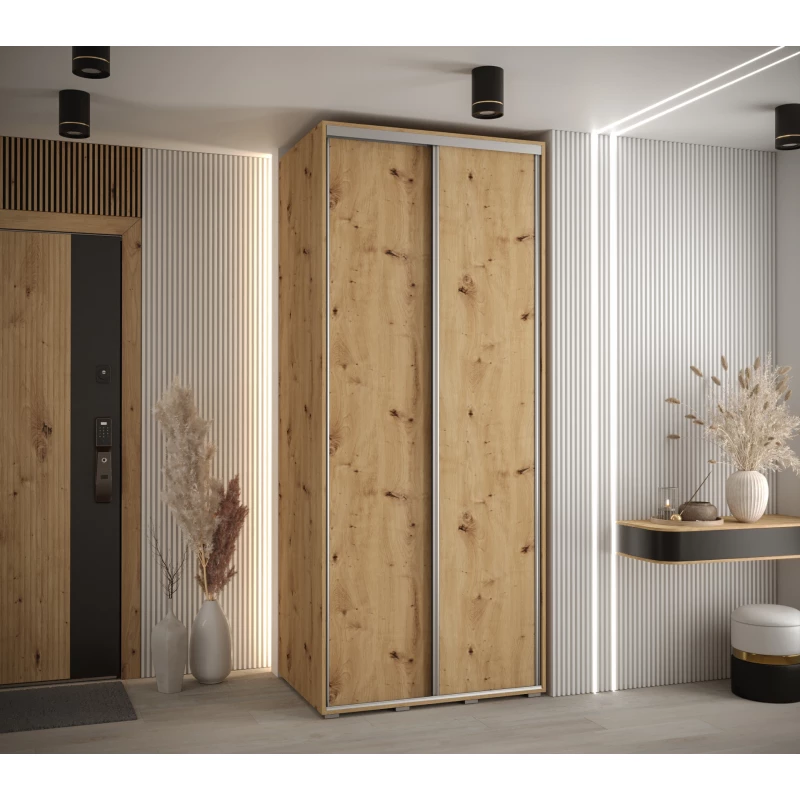 Šatní skříň YVONA 1 - 100/60 cm, dub artisan / stříbrná