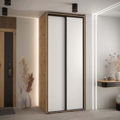 Šatní skříň YVONA 1 - 100/60 cm, dub artisan / bílá / černá