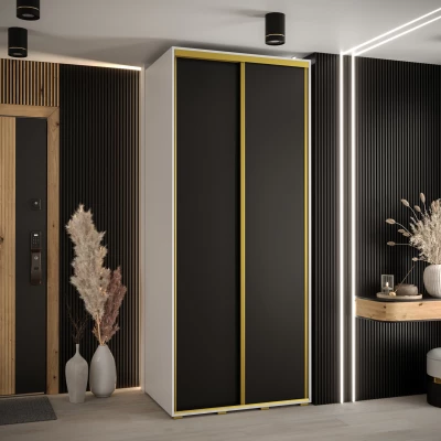 Šatní skříň YVONA 1 - 100/60 cm, bílá / černá / zlatá