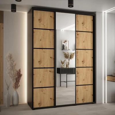 Šatní skříň YVONA 5 - 180/45 cm, černá / dub artisan / černá