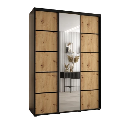 Šatní skříň YVONA 5 - 180/45 cm, černá / dub artisan / černá