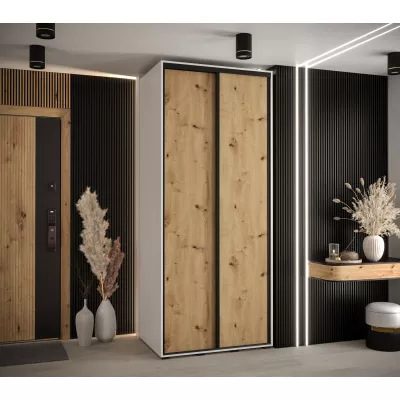 Šatní skříň YVONA 1 - 100/60 cm, bílá / dub artisan / černá