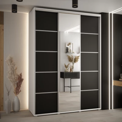 Šatní skříň YVONA 5 - 180/45 cm, bílá / černá / stříbrná