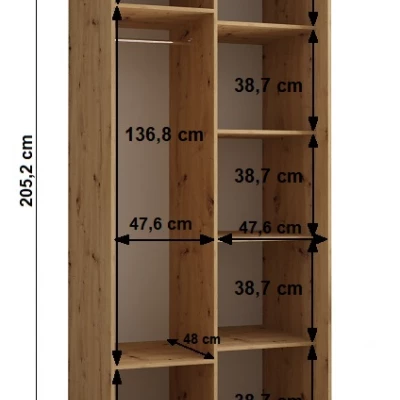 Šatní skříň YVONA 1 - 100/60 cm, dub artisan / černá / černá