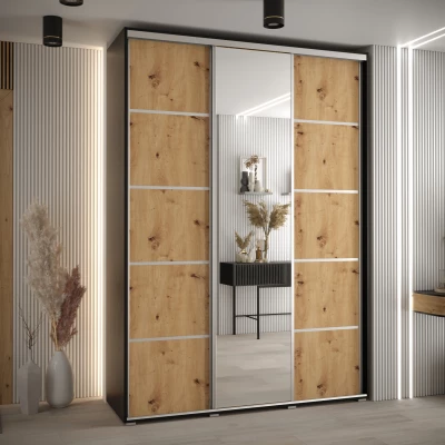 Šatní skříň YVONA 5 - 180/45 cm, bílá / dub artisan / stříbrná