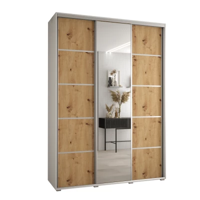 Šatní skříň YVONA 5 - 180/45 cm, bílá / dub artisan / stříbrná