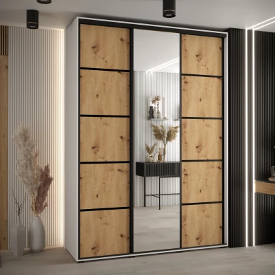 Šatní skříň YVONA 5 - 180/45 cm, bílá / dub artisan / černá