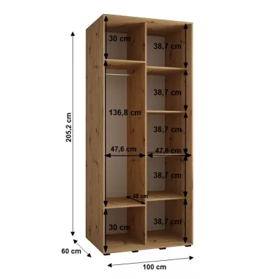 Šatní skříň YVONA 1 - 100/60 cm, černá / bílá / stříbrná