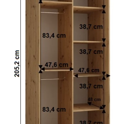 Šatní skříň YVONA 1 - 100/60 cm, černá / bílá / stříbrná