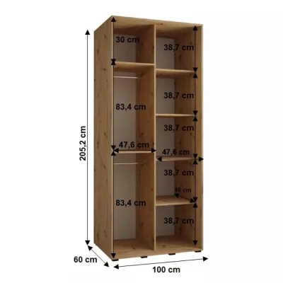 Šatní skříň YVONA 1 - 100/60 cm, černá / bílá / stříbrná