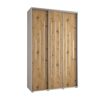 Šatní skříň YVONA 12 - 160/45 cm, bílá / dub artisan / stříbrná