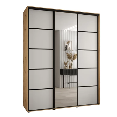 Šatní skříň YVONA 5 - 190/45 cm, dub artisan / bílá / černá