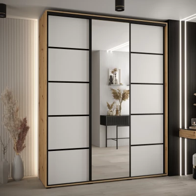Šatní skříň YVONA 5 - 190/45 cm, dub artisan / bílá / černá