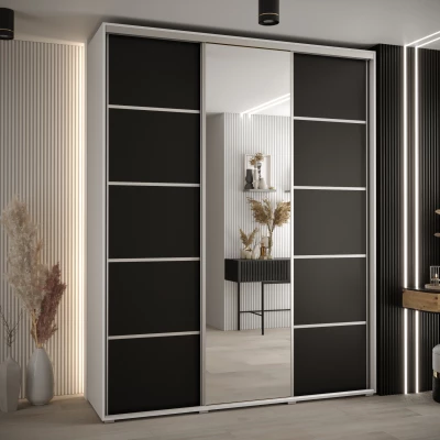 Šatní skříň YVONA 5 - 190/45 cm, bílá / černá / stříbrná