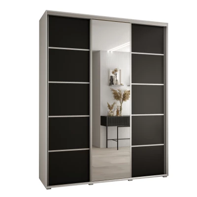 Šatní skříň YVONA 5 - 190/45 cm, bílá / černá / stříbrná