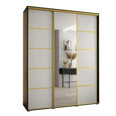 Šatní skříň YVONA 5 - 200/45 cm, černá / bílá / zlatá