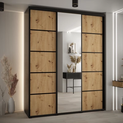 Šatní skříň YVONA 5 - 200/45 cm, černá / dub artisan / černá