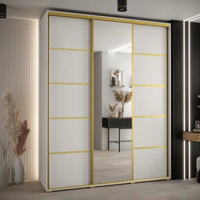 Šatní skříň YVONA 5 - 200/45 cm, bílá / zlatá