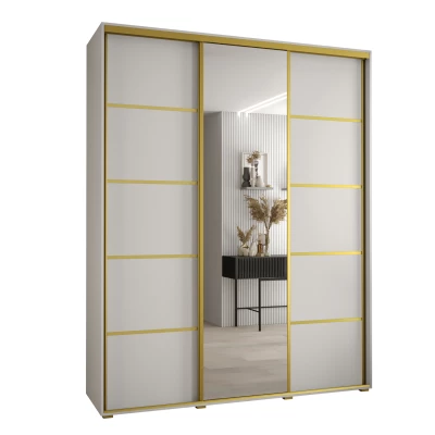 Šatní skříň YVONA 5 - 200/45 cm, bílá / zlatá