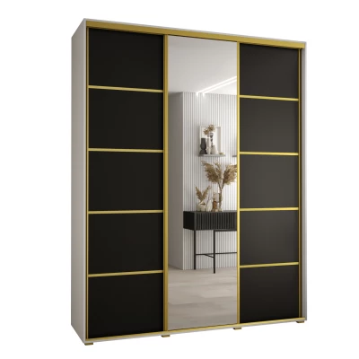 Šatní skříň YVONA 5 - 200/45 cm, bílá / černá / zlatá