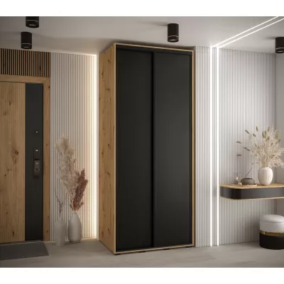 Šatní skříň YVONA 1 - 110/60 cm, dub artisan / černá / černá