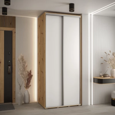 Šatní skříň YVONA 1 - 110/60 cm, dub artisan / bílá / stříbrná