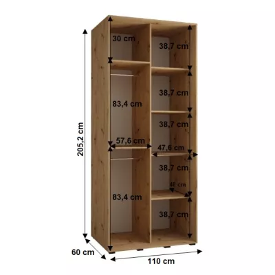 Šatní skříň YVONA 1 - 110/60 cm, černá / bílá / stříbrná