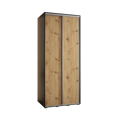 Šatní skříň YVONA 1 - 120/60 cm, černá / dub artisan / stříbrná