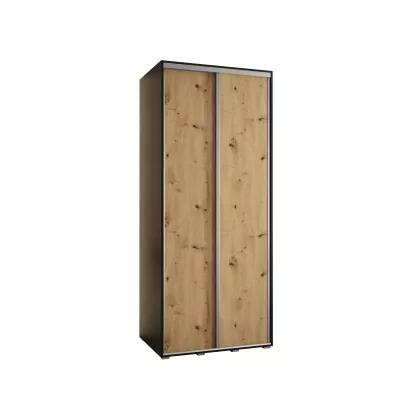 Šatní skříň YVONA 1 - 120/60 cm, černá / dub artisan / stříbrná