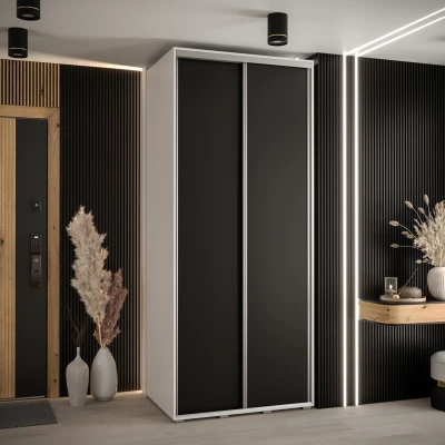 Šatní skříň YVONA 1 - 120/60 cm, bílá / černá / stříbrná