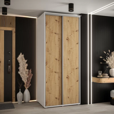 Šatní skříň YVONA 1 - 120/60 cm, bílá / dub artisan / stříbrná