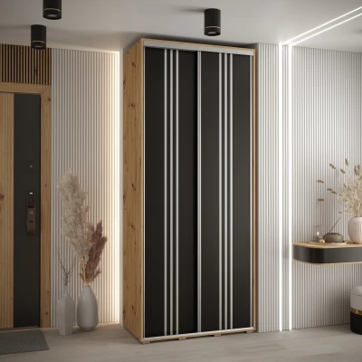 Šatní skříň YVONA 6 - 110/45 cm, dub artisan / černá / stříbrná