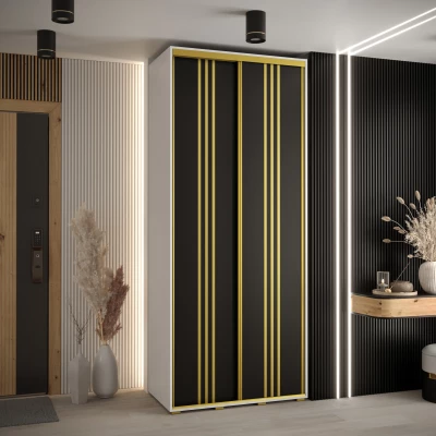 Šatní skříň YVONA 6 - 110/45 cm, bílá / černá / zlatá