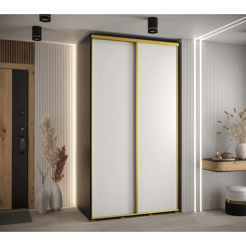 Šatní skříň YVONA 1 - 130/60 cm, černá / bílá / zlatá